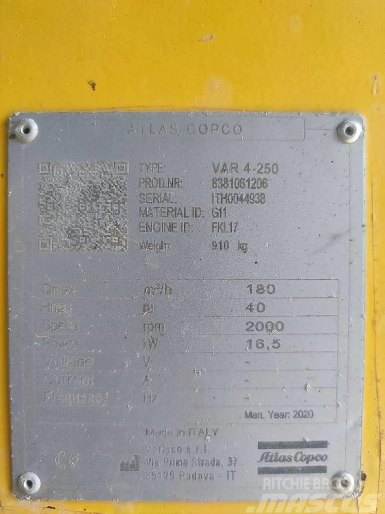Atlas Copco VAR 4-250 FKL 17 G11 TRAILER Waterpompen