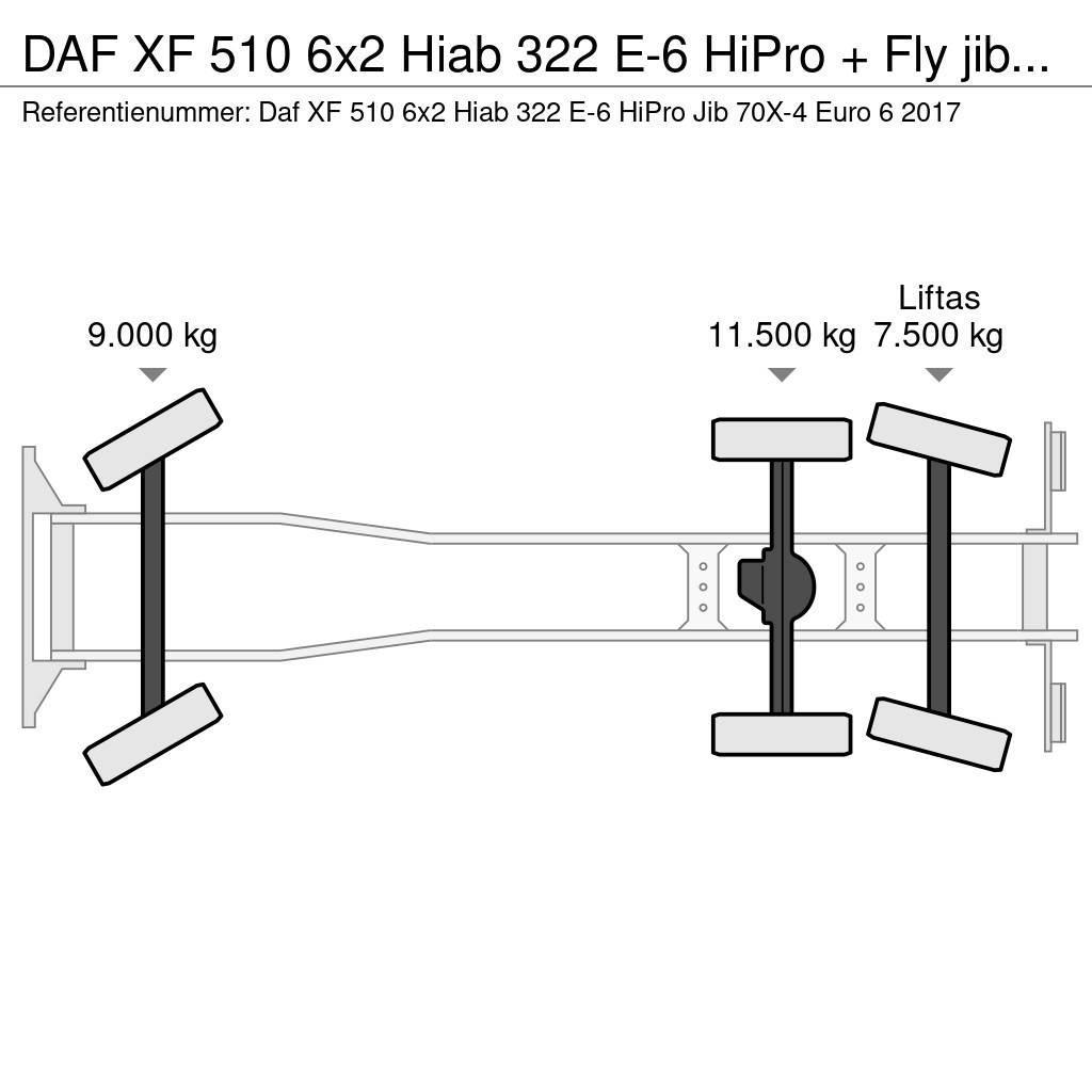 DAF XF 510 6x2 Hiab 322 E-6 HiPro + Fly jib Euro 6 Kranen voor alle terreinen