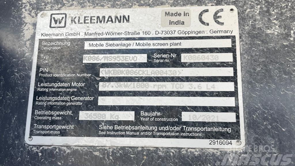 Kleemann 953 Zeefinstallatie