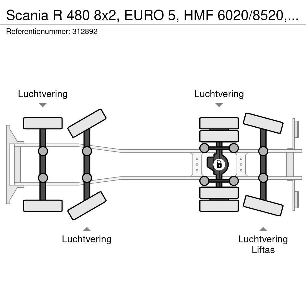 Scania R 480 8x2, EURO 5, HMF 6020/8520, Remote, Standair Platte bakwagens