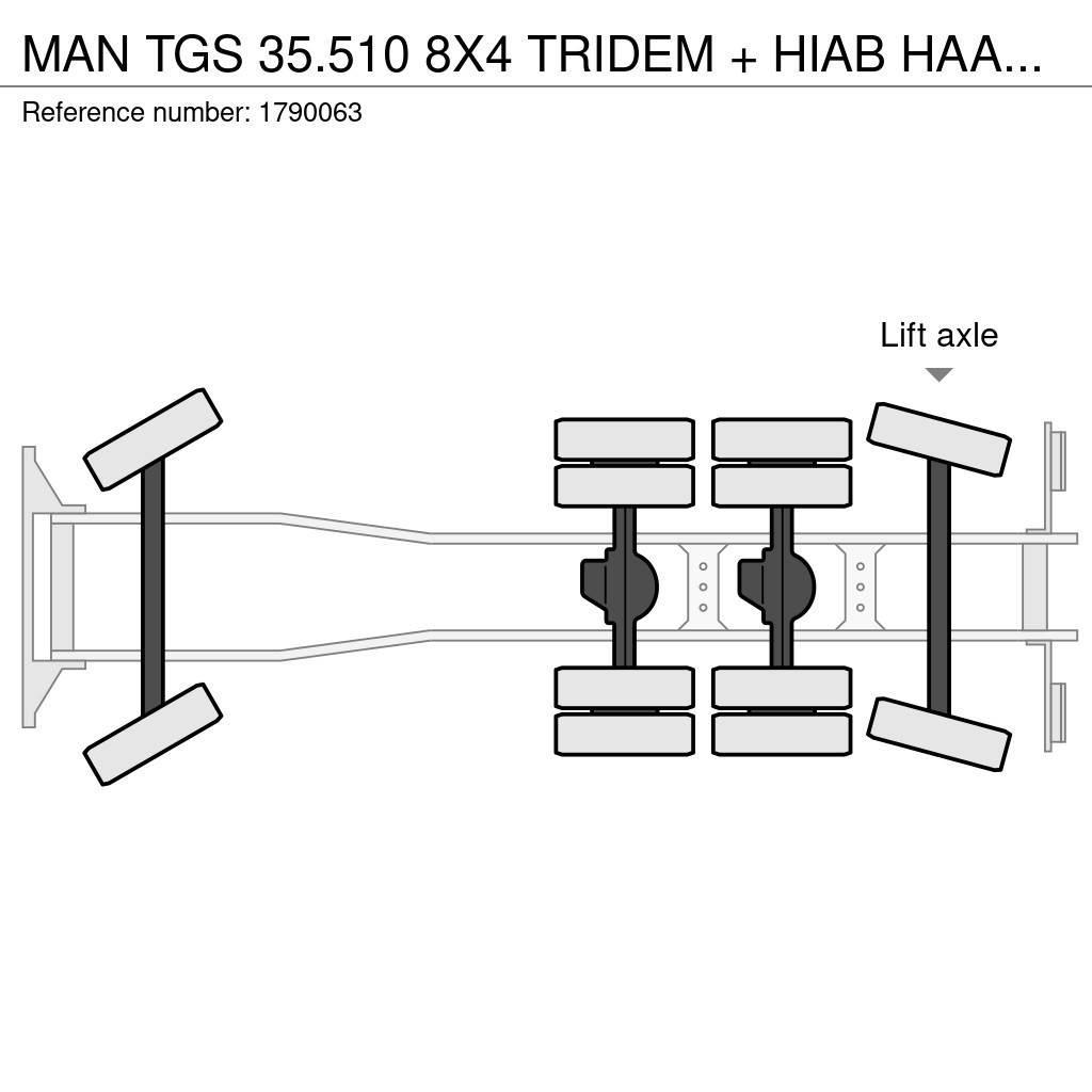 MAN TGS 35.510 8X4 TRIDEM + HIAB HAAKARM + PALFINGER P Vlakke laadvloer met kraan