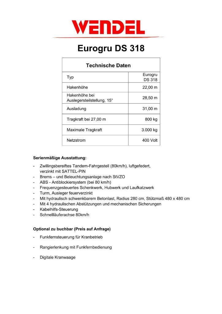 Eurogru DS 318 Schnellbaukran, Zimmermannkran, Kran Snelmontage kranen