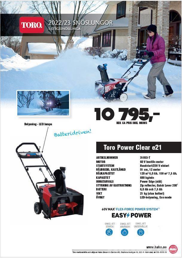Toro Power Clear E21 batteridriven snöslunga Sneeuwblazers