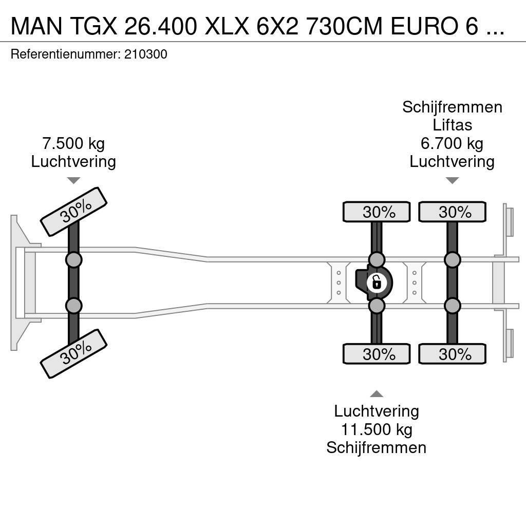 MAN TGX 26.400 XLX 6X2 730CM EURO 6 AHK NL Truck Chassis met cabine