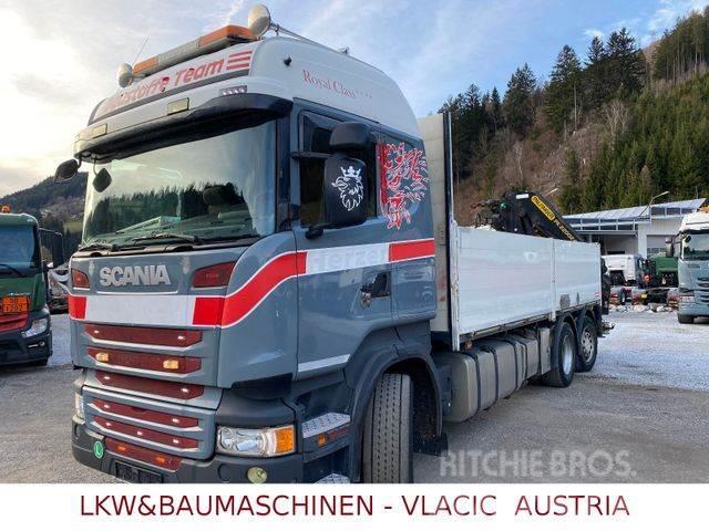 Scania R410 mit Kran Palfinger PK20002EH Platte bakwagens