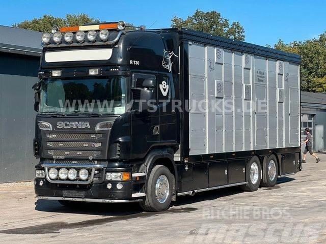 Scania R730 V8 6x2 2.Stock Stehmann + Hubdach, Vollluft Dieren transport trucks