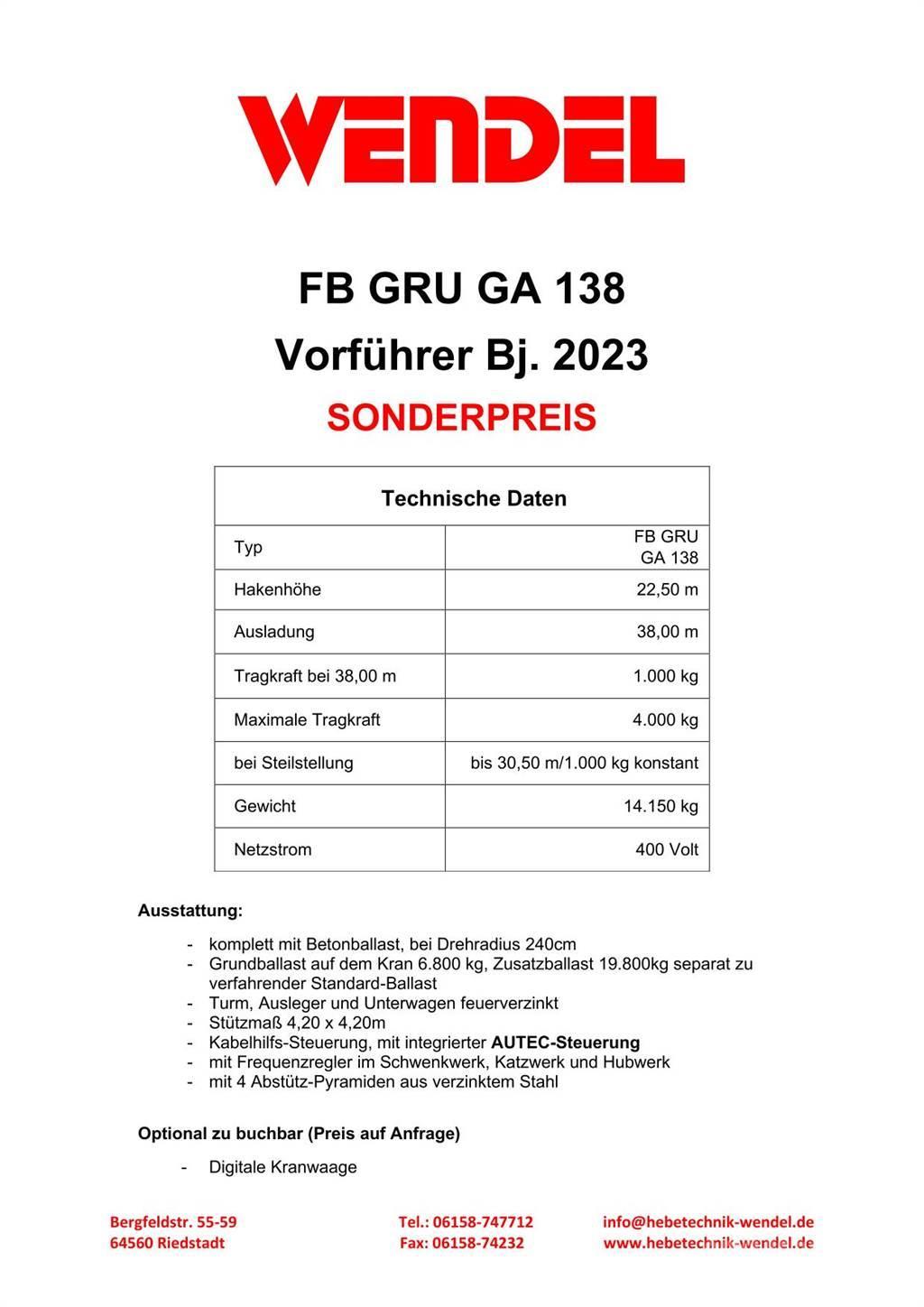 FB GRU Hochbaukran GA 138 Torenkranen